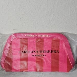 Carolina Herrera Pink Striped Cosmetic Bag